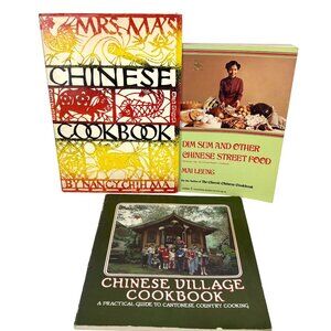 Set Of 3 Vintage Chinese Cookbooks: Mrs. Mas Dim Sum Street Food Chinese Village
